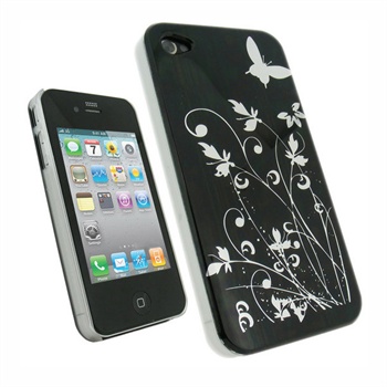 iPhone 4 iGadgitz Silber Schmetterlings Hartschalen H&uuml;lle - Schwarz