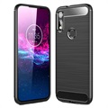 Motorola Moto E (2020) Gebürstete TPU Hülle - Karbonfaser - Schwarz