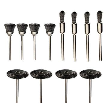 12 Stk. Stahldrahtbürsten-Set zum Entrosten und Polieren - 3mm Schaft