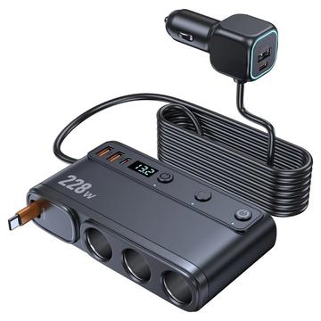 228W 9-in-1 Autoladegerät mit Schnelllade-Splitter für Zigarettenanzünder mit unabhängigen Schaltern und LED-Anzeige - Schwarz