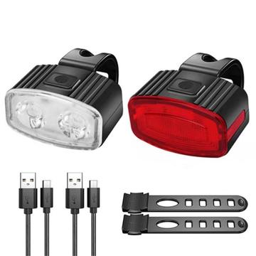 USB wiederaufladbare Fahrrad Licht Set vorne hinten LED Fahrrad Licht USB Scheinwerfer Fahrrad Rücklicht - Rot+Weiß Set - 2 Stk.