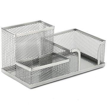 Schreibtisch-Organizer mit 3 Fächern aus Metallnetz - Silber