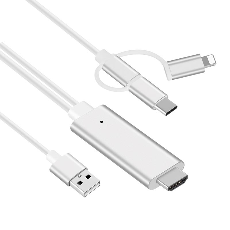 3in1 HDMI Kabel Lightning, TypC, MicroUSB