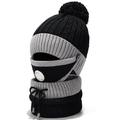 3-teilige winterliche winddichte Strickmütze, Gesichtsmaske und Halswärmer - Schwarz/Grau