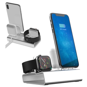 3-in-1-Ladestation aus Aluminiumlegierung - iPhone, Apple Watch, AirPods - Silber