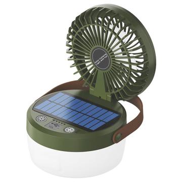 3-in-1-Solar-Camping-Ventilator mit Beleuchtung und 3000-mAh-Powerbank - Armeegrün