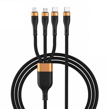 3-in-1-USB-C-Ladekabel - Micro USB, USB-C und Lightning - 1.2m - Gold / Schwarz