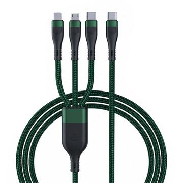 3-in-1-USB-C-Ladekabel - Micro USB, USB-C und Lightning - 1.2m - Grün / Schwarz
