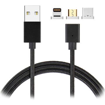 3-in-1 Magnetisches Kabel - Lightning, MicroUSB, Typ-C - Schwarz
