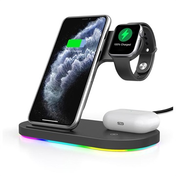 3-in-1 Drahtloser Ladeständer für Apple iPhone, iWatch, und Airpods - Schwarz