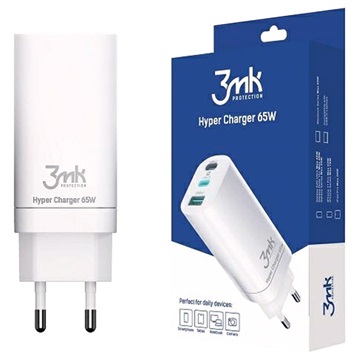3MK HyperCharger 2xUSB-C 65W Schnell Ladegerät - PD3.0, QC4.0 - Weiß