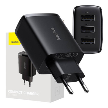 Baseus Kompaktes Schnellladegerät CCXJ020101, 3x USB, 17W - Schwarz