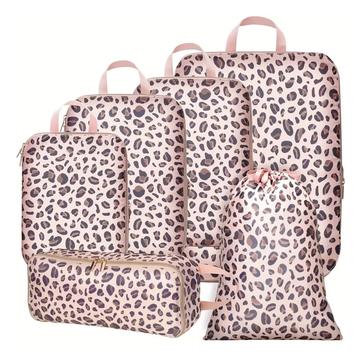 6-teiliges Reise-Organizer-Set mit Leopardenmuster - Rosa