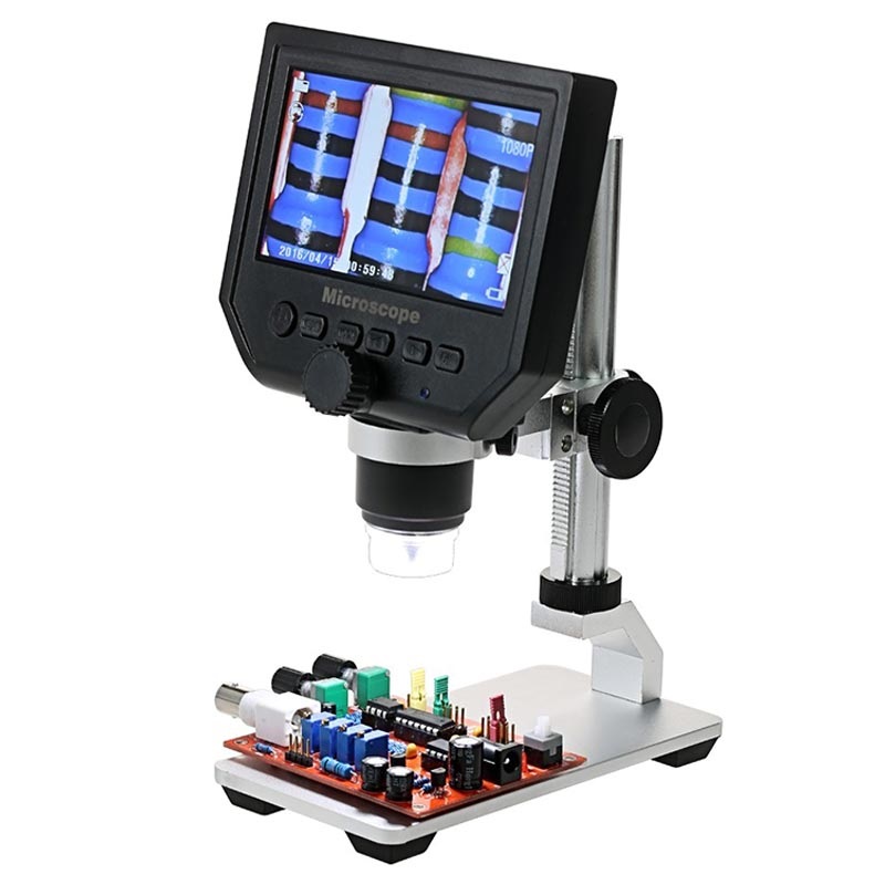 Mikroskop 5MP HD 600X Magnificatio 4,3Display Lupe Beobachtungsstand mit verstellbarem LED-Lichthalter Plattform USB-Kabel 