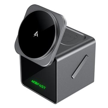 Acefast E34 3-in-1 elektrische kabellose Flip-Ladestation für Smartphone, Smartwatch und Kopfhörer - Schwarz