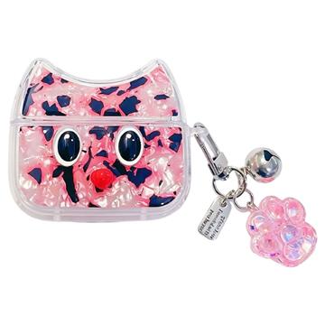 AirPods 4 TPU-Hülle mit Leopardenmuster und Cartoon-Katze - Rosa