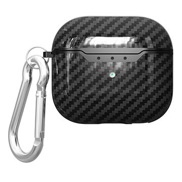 AirPods 4 TPU Hülle mit Karabiner - Karbonfaser - Schwarz