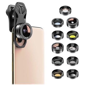 Apexel APL-DG11 11-in-1 Universal Clip-on Kameraobjektiv Kit - Schwarz