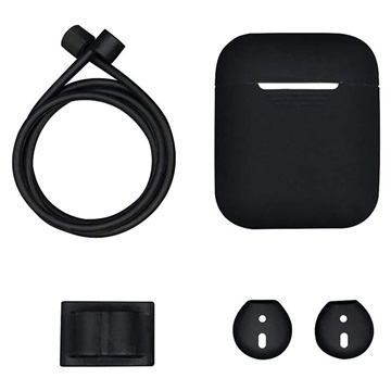 4-in-1 Apple AirPods / AirPods 2 Silikon Zubehör-Set - Schwarz