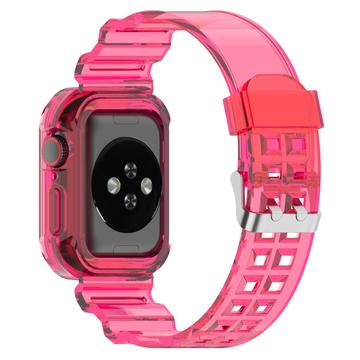 Apple Watch Series 10 Ersatz-Silikonarmband mit integriertem Rahmen - 42mm - Durchsichtig Rosa