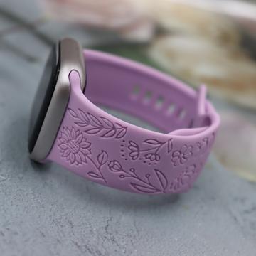 Apple Watch Series 11/10/9/8/SE 3/SE (2022)/7/SE/6/5/4/3/2/1 - Silikonarmband mit Blumengravur - 42mm/41mm/40mm/38mm - Lavendel-Li