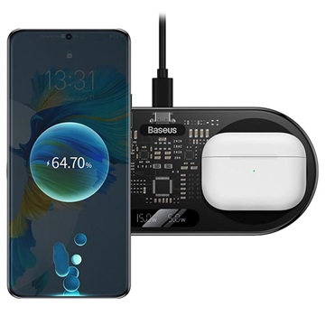 Baseus 2-in-1 Qi Ladegerät mit LED-Anzeige - Durchsichtig / Schwarz