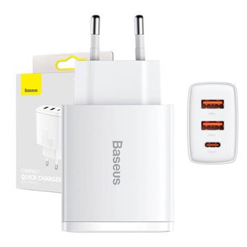 Baseus Compact Schnellladegerät 30W - USB-C PD, 2xUSB - Weiß