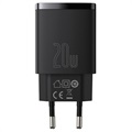 Baseus Compact Wand-ladegerät 20W - USB-C PD3.0, USB QC3.0 - Schwarz