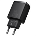 Baseus Compact Wand-ladegerät 20W - USB-C PD3.0, USB QC3.0 - Schwarz