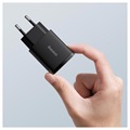 Baseus Compact Wand-ladegerät 20W - USB-C PD3.0, USB QC3.0 - Schwarz