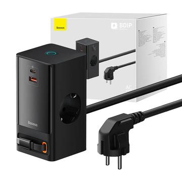 Baseus PowerCombo Digital Power Strip 65W mit einziehbarem USB-C Kabel - 2xAC, USB-C, USB-A - Schwarz