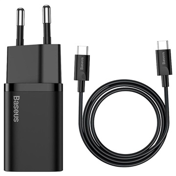 Baseus Super Si Schnellladegerät und USB-C/USB-C Kabel - 25W - Schwarz