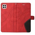 Bi-Color Series Samsung Galaxy A22 5G, Galaxy F42 5G Wallet Hülle - Rot