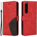 Bi-Color Series Sony Xperia 1 III Schutzhülle mit Geldbörse - Rot