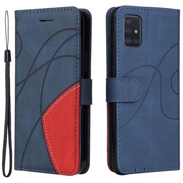 Bi-Color Series Samsung Galaxy A51 Wallet Hülle - Blau