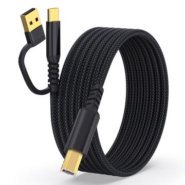 Geflochtenes 2-in-1-USB-A-/USB-C-auf-USB-B-Druckerkabel - 5m - Schwarz