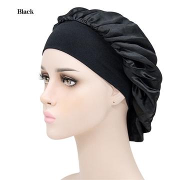 Atmungsaktive Seidensatin-Nachtmütze für Haare - Schwarz