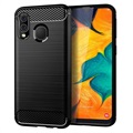 Samsung Galaxy A40 Angeraute TPU Hülle - Karbonfaser - Schwarz