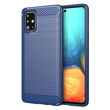 Samsung Galaxy A71 Gebürstete TPU Hülle - Karbonfaser - Blau