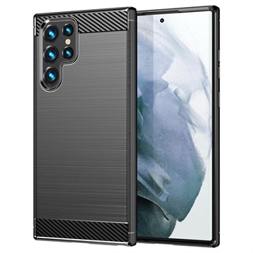 Samsung Galaxy S22 Ultra 5G Gebürstete TPU Hülle - Karbonfaser - Schwarz