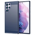 Samsung Galaxy S22 Ultra 5G Gebürstete TPU Hülle - Karbonfaser - Blau