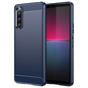 Sony Xperia 10 V Angeraute TPU Hülle - Karbonfaser - Blau