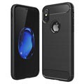 iPhone X / iPhone XS Angeraute TPU Hülle - Karbonfaser - Schwarz