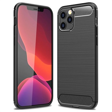 iPhone 12 Pro Max Gebürstete TPU Case - Karbonfaser - Schwarz