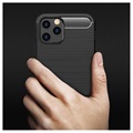 iPhone 12 Pro Max Gebürstete TPU Case - Karbonfaser - Schwarz