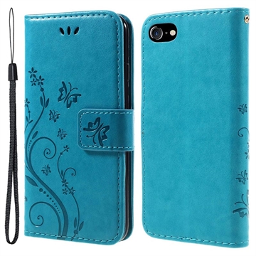 iPhone 7/8/SE (2020)/SE (2022) Butterfly Serie Wallet Schutzhülle - Blau