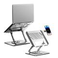 Drehbarer Laptop-Ständer aus Kohlenstoffstahl mit zwei Armen und magnetischer Telefonhalterung - Silber