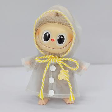Cartoon Bär Druck mit Kapuze Regenmantel für Labubu Puppe 17cm - Gelb