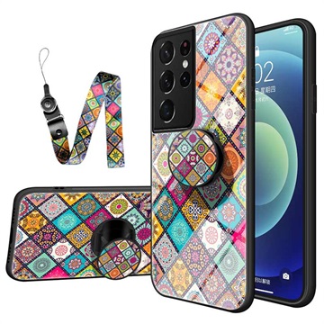 Checkered Pattern Samsung Galaxy S21 Ultra 5G Hybrid Hülle - Buntes Mandala