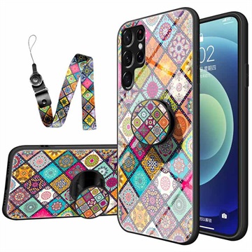 Karo-Muster Samsung Galaxy S22 Ultra 5G Hybrid Case - Buntes Mandala